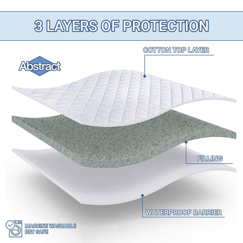 Abstract Waterproof Mini Crib Mattress Protector - Quilted, Fitted Cover for Bassinet - Breathable Crib Mattress Pad - Noiseless- Machine Washable - 24" x 38" Mini Crib, White - Image 3